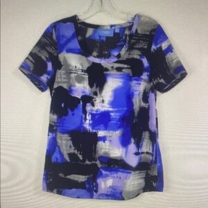Sag Harbor Blue and Black Abstract Blouse